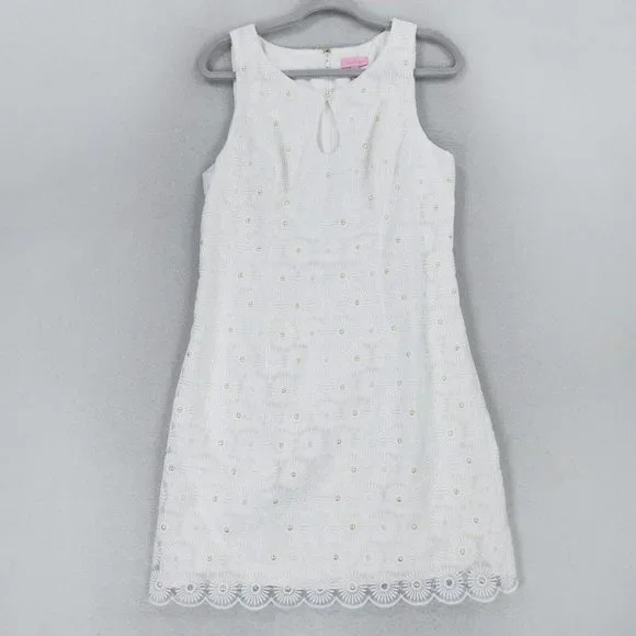Lilly Pulitzer Dress Womens 12 Resort White Nicci Pinwheel Organza Floral Lace - Picture 1 of 16